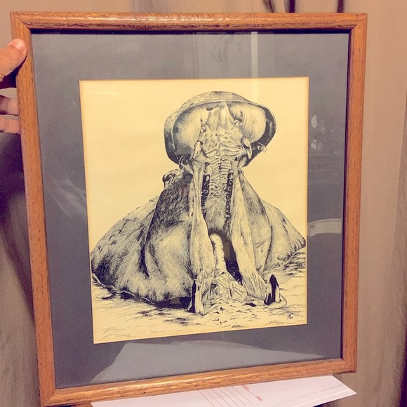 A HOUSE HIPPO FOR YOU!! An Original piece in pencil and charcoal. Pro framed - Picture 2 of 6